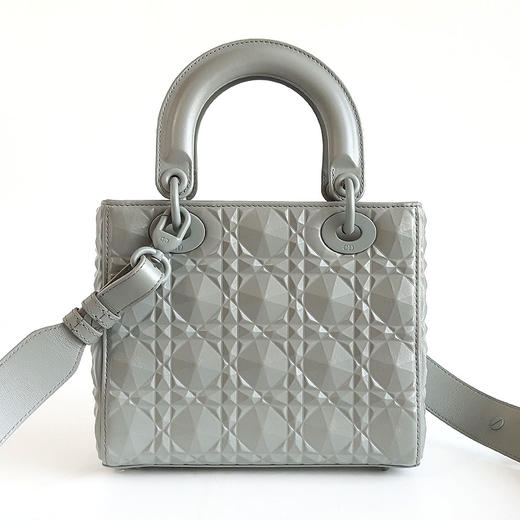 【95新】DIOR迪奥Lady Dior手袋M0538INEA 41GU灰色钻石藤格纹四格戴妃包单肩手提包女士060226TJ05 商品图4