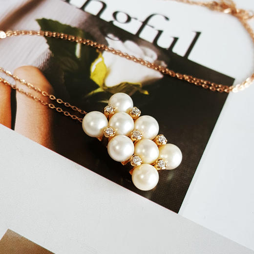 【天然正品】AU750黄金镶钻镶天然排镶近完美约5.2MM AKOYA海水珍珠吊坠项链290126TJ17 商品图2