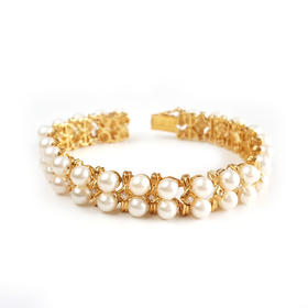 【天然正品】AU750黄金镶钻镶天然排镶近圆约5.2MM AKOYA海水珍珠手链链长：17CM（皆取最大值）290126TJ16