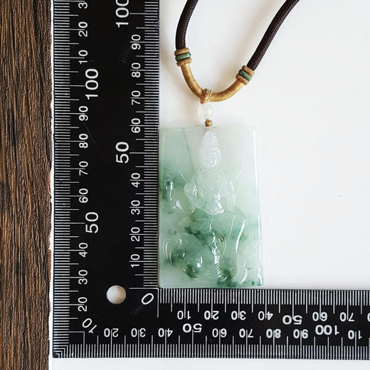 【天然正品】A货翡翠天然细腻冰种飘蓝花雕普贤菩萨（护佑平安）平安无事牌翡翠吊坠项链090226NJT28 商品图2