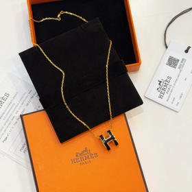 爱马仕 大号 H 黑金 陶瓷 项链