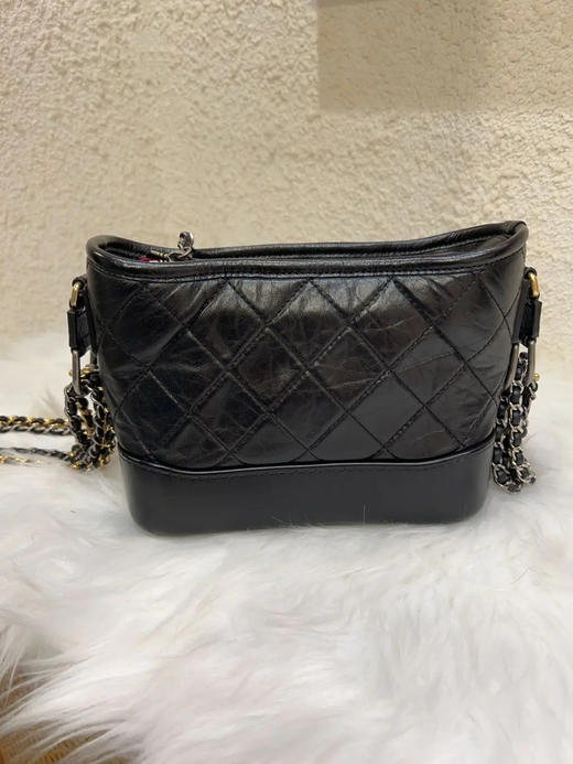 Chanel 小号 油蜡牛皮 黑金 手柄款 菱格纹 流浪包 商品图1