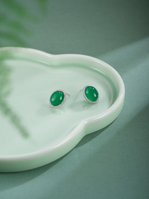 子佩集【春烟晚晴】银S925耳钉【ED023307】绿玉髓椭圆2602 商品图6