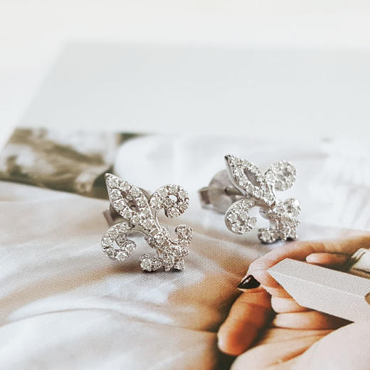 莱绅通灵AU750白金时尚设计款鸢尾花造型钻石耳钉10.8*8.9*13.1MM（皆取最大值）100226NJM15 商品图4