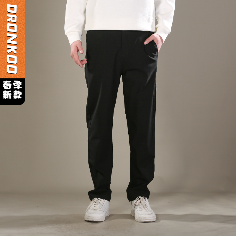 DRONKOO 2026 松紧腰右口袋织唛腰头贴布四面弹中厚休闲长裤