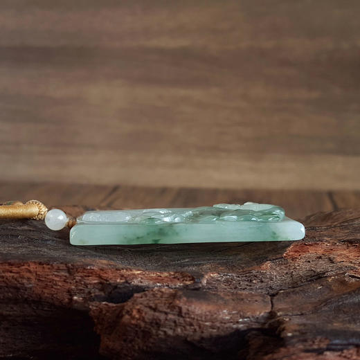 【天然正品】A货翡翠天然细腻冰种飘蓝花雕普贤菩萨（护佑平安）平安无事牌翡翠吊坠项链090226NJT28 商品图7