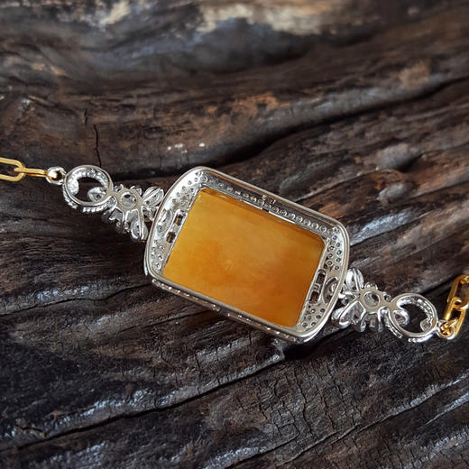 【天然正品】A货翡翠AU750双色金豪镶钻镶天然细腻糯种平安无事牌黄翡手链20CM（长度可调节）281025AH25 商品图5