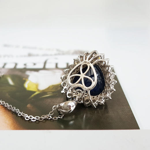 【天然正品】AU750白金镶天然心型7.92克拉皇家蓝蓝宝石吊坠项链070226TJ03 商品图5