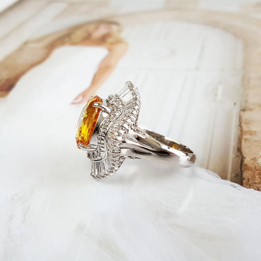 【天然正品】PT900收藏级铂金豪镶钻镶天然9.61克拉金丝雀艳黄色蓝宝石戒指14号（戒圈可改）290126TJ37 商品图5