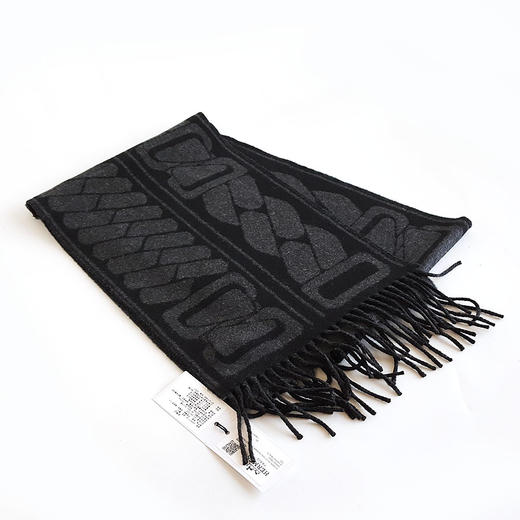 【全新】HERMES爱马仕“锁扣叮当”围巾H392917T 05山羊绒黑色/炭灰色锁扣叮当围巾男士120226NJS39 商品图2