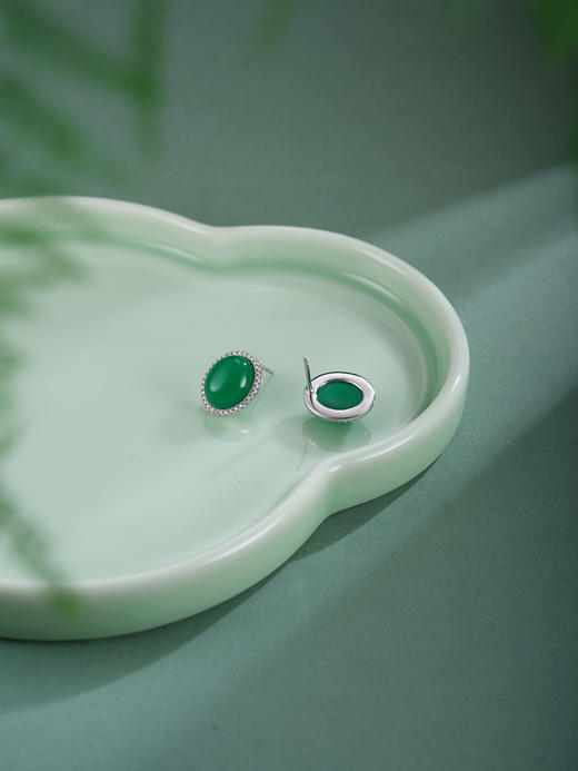 子佩集【春烟晚晴】银S925耳钉【ED023307】绿玉髓椭圆2602 商品图5