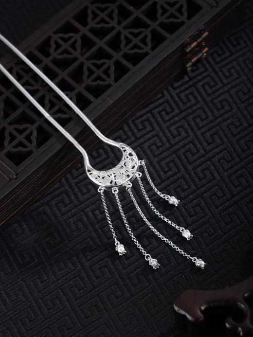 子佩集【幸福清欢】银S990发簪【YS31】流苏圆月2602 商品图6