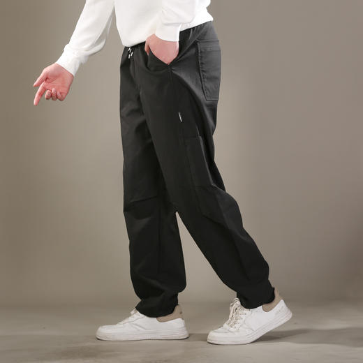 DRONKOO 2026 双抽绳松紧腰两侧不规则口袋结构轻工装中厚休闲长裤 商品图2