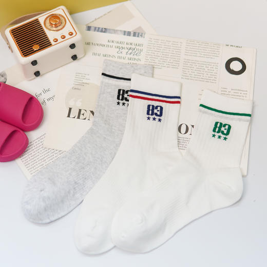 【2双装】【6双6折】女士/学生春夏中长筒袜子爆款休闲数字女袜简约学生袜【2612201】 商品图0