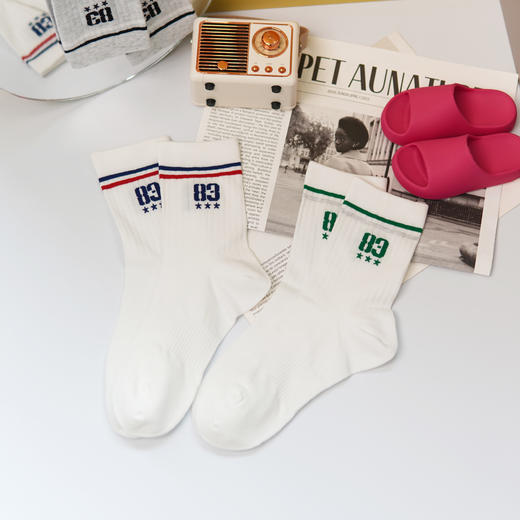 【2双装】【6双6折】女士/学生春夏中长筒袜子爆款休闲数字女袜简约学生袜【2612201】 商品图3