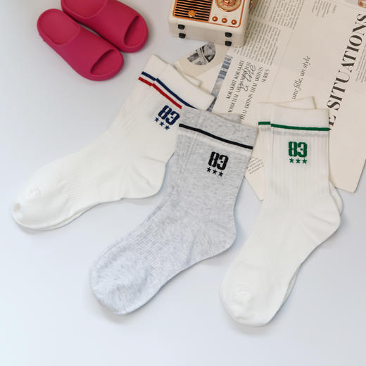 【2双装】【6双6折】女士/学生春夏中长筒袜子爆款休闲数字女袜简约学生袜【2612201】 商品图1