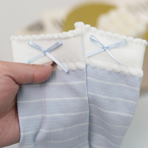 【2双装】【6双6折】女士蝴蝶结休闲袜条纹花边女袜中长筒春夏薄袜【2612202】 商品图3