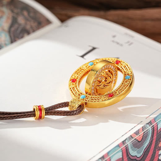 【沙金项链】敦煌小众镀金古法沙金转运罗盘吊坠 男女式古币项链 商品图6