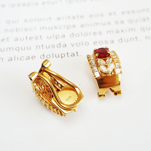 【天然正品】AU750收藏级黄金镶钻镶天然鸽血红1.74/1.18克拉红宝石耳环17.6*10.5*9.3MM（皆取最大值）240126TJ02 商品图4
