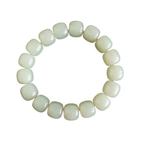 【天然正品】天然无杂裂约11*12MM和田玉青玉桶珠手串17CM（弹力绳）130126NJS37