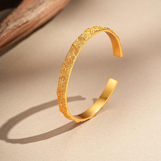 【点钻宝相花沙金手镯】敦煌新中式珐琅彩芍药花开口手镯新款个性时尚复古民族风沙金手镯礼物 商品图1