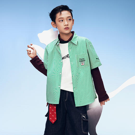 PUMA彪马童装2026夏季新款儿童短袖衬衫条纹设计时髦洋气 商品图2