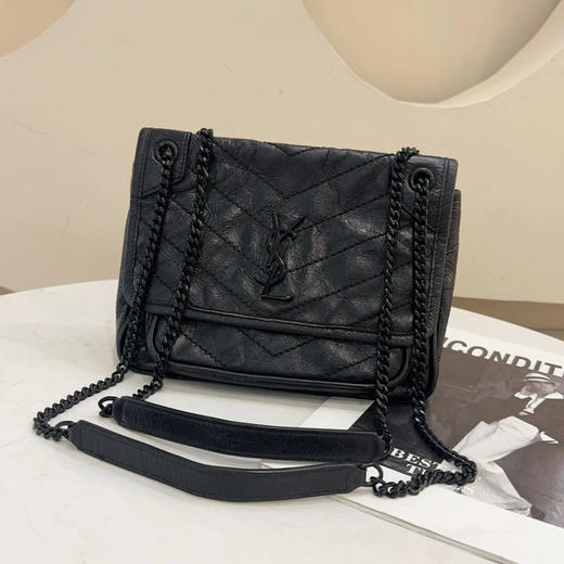 YSL Niki baby 黑色 so black 油蜡牛皮 小号 翻盖包 商品图0