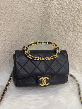 Chanel 23C 圆环 方胖子 黑金 牛皮 斜挎包