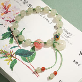 【映雪·和田玉梅花手绳】敦煌天然和田玉圆珠双流苏手绳梅花朵朵开玛瑙平安扣设计款手编手绳女