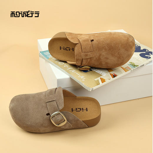 和诚行2026春季新款百搭绒面复古增高包头拖一脚蹬勃肯拖鞋2150002 商品图4