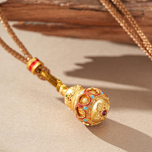 【敦煌沙金葫芦吊坠项链】敦煌轻奢国风项链 新款葫芦吊坠设计款项链 商品图9