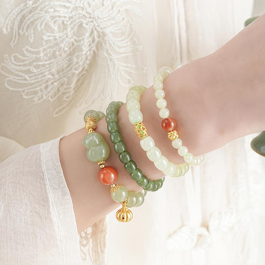 【苍山·和田玉渐变桶珠手串】敦煌福泽天然和田玉老型珠渐变手链女款小众设计感复古国风素圈手串 商品图9