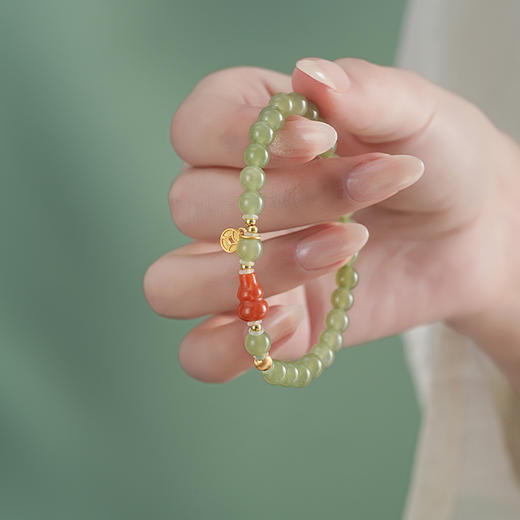 【福禄·和田玉葫芦手串】天然和田玉圆珠手串女款搭配南红葫芦福禄吉祥简约大方新中式手链 商品图1
