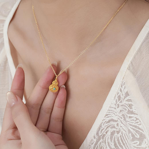 【祥云绿松沙金葫芦项链】敦煌轻奢国风项链 新款葫芦吊坠设计款项链 商品图7