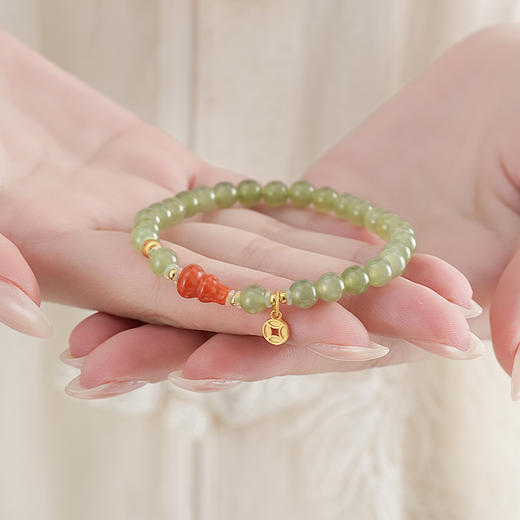 【福禄·和田玉葫芦手串】天然和田玉圆珠手串女款搭配南红葫芦福禄吉祥简约大方新中式手链 商品图5