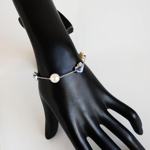 【天然正品】AU750白金镶钻镶天然真科研大证设计师款海洋元素造型近完美约8.8MM AKOYA海水珍珠手链 链长：19CM（长度可调节）190126NJS33 商品图6