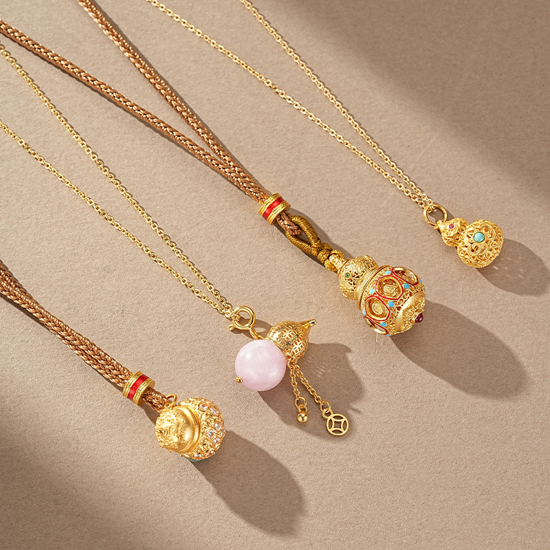 【敦煌沙金葫芦吊坠项链】敦煌轻奢国风项链 新款葫芦吊坠设计款项链