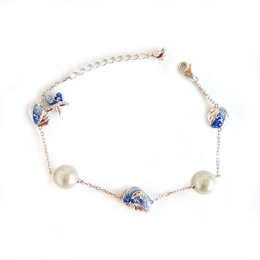 【天然正品】AU750白金镶钻镶天然真科研大证设计师款海洋元素造型近完美约8.8MM AKOYA海水珍珠手链 链长：19CM（长度可调节）190126NJS33 商品图0