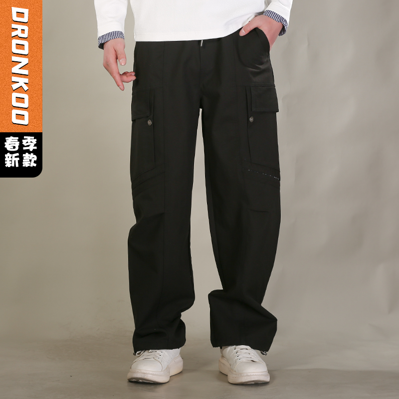 DRONKOO 2026 抽绳松紧腰前多破缝结构活页户外风中厚工装长裤