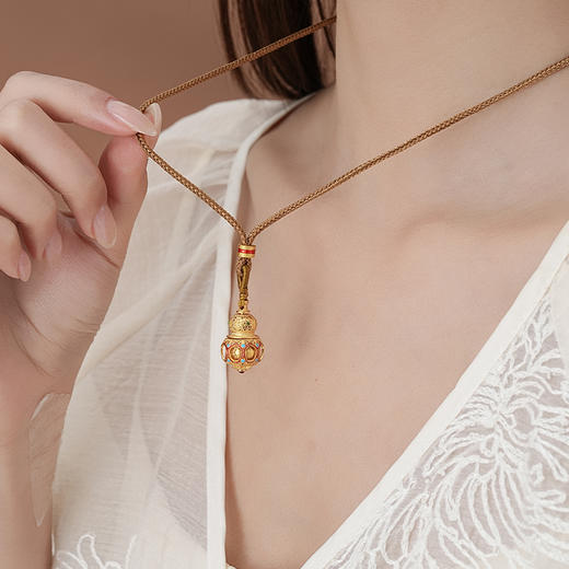 【吉祥八宝沙金葫芦项链】敦煌轻奢国风项链 新款葫芦吊坠设计款项链 商品图4