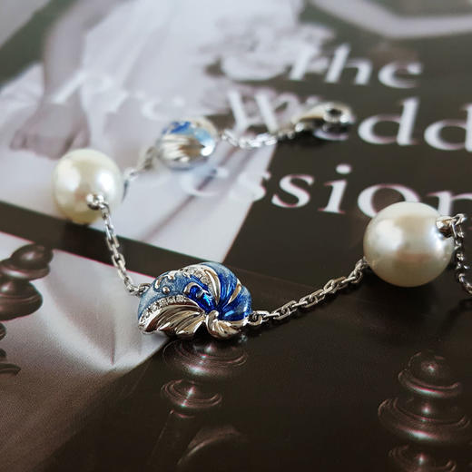 【天然正品】AU750白金镶钻镶天然真科研大证设计师款海洋元素造型近完美约8.8MM AKOYA海水珍珠手链 链长：19CM（长度可调节）190126NJS33 商品图5