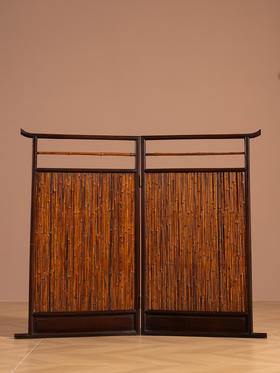 清	红木嵌湘妃竹双折屏风