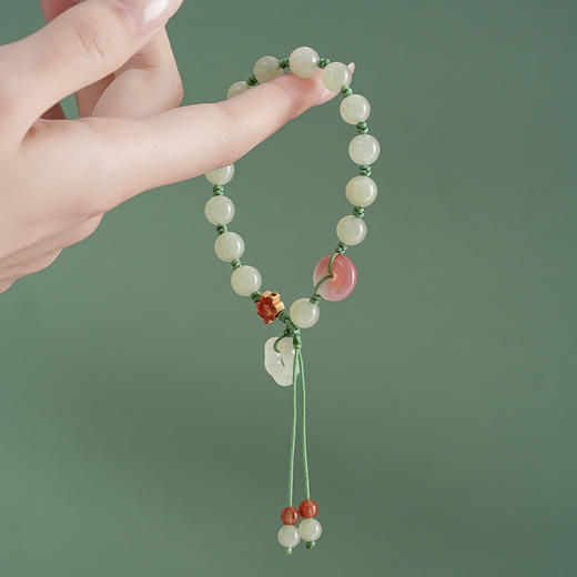 【映雪·和田玉梅花手绳】敦煌天然和田玉圆珠双流苏手绳梅花朵朵开玛瑙平安扣设计款手编手绳女 商品图6