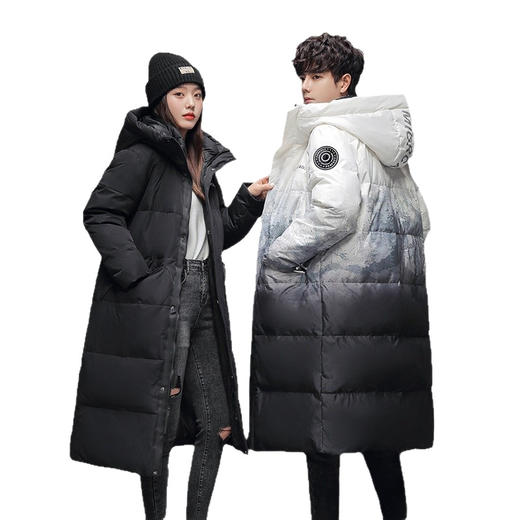 【春节正常发货 过年不打烊】加大码胖冬季情侣羽绒服男渐变加厚长款过膝连帽 商品图4