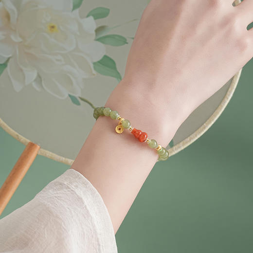 【福禄·和田玉葫芦手串】天然和田玉圆珠手串女款搭配南红葫芦福禄吉祥简约大方新中式手链 商品图0