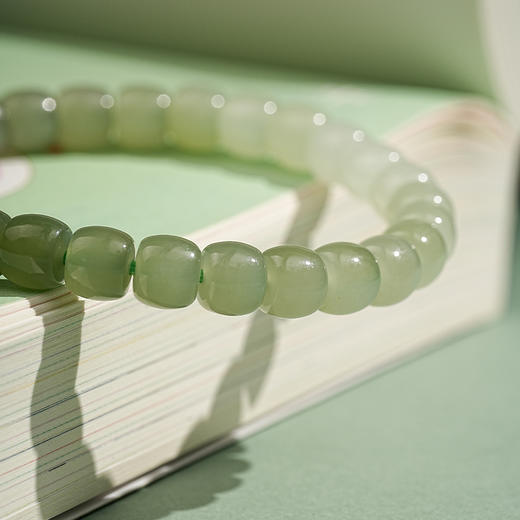 【苍山·和田玉渐变桶珠手串】敦煌福泽天然和田玉老型珠渐变手链女款小众设计感复古国风素圈手串 商品图3