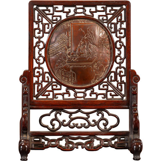 清	红木镶匏器雕文人雅集砚屏 商品图5