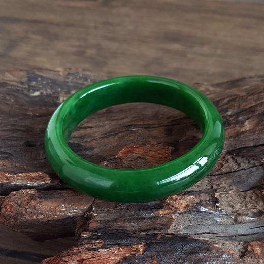 【天然正品】天然精品无杂裂俄料菠菜绿无黑点和田玉碧玉56号手镯130126NJS34 商品图4