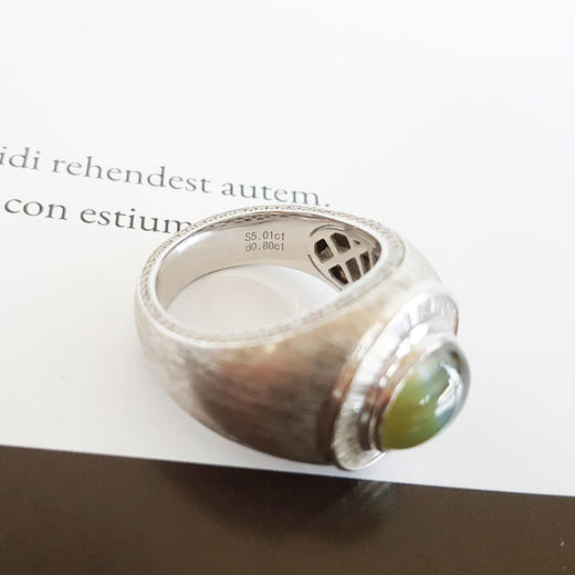 【天然正品】AU750收藏级白金豪镶钻镶GRS大证天然无烧蜜糖色5.02克拉金绿宝石猫眼戒指9.12*9.08*6.23MM（皆取最大值）14号120226NJS50 商品图7