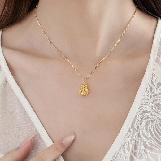 【祥云绿松沙金葫芦项链】敦煌轻奢国风项链 新款葫芦吊坠设计款项链 商品图1